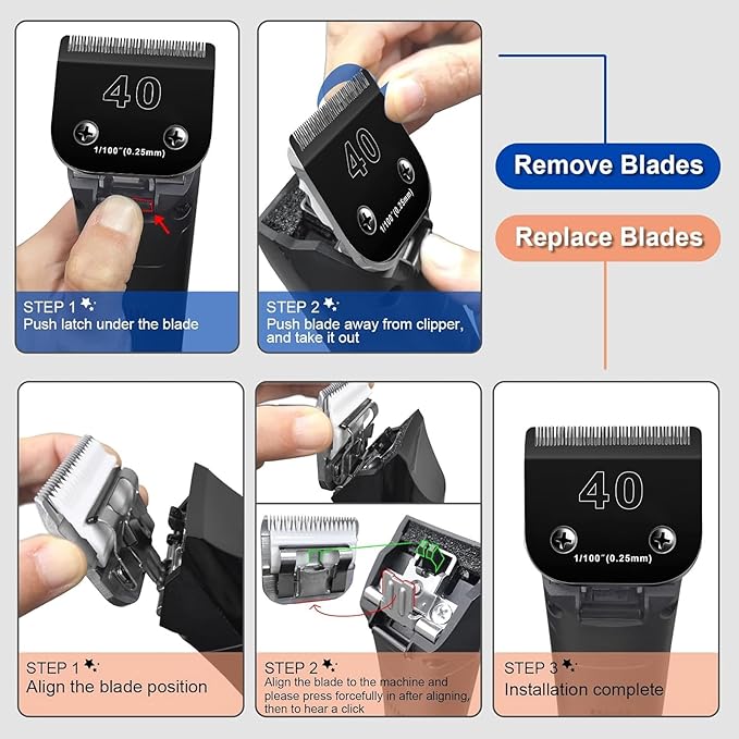 3PACK 40 Blades Dog Grooming Blades Compatible with Ainds/Oster A5/Wahl KM-10 Series Dog Clippers,Detachable Clipper Replacement Bladeï¼_lack