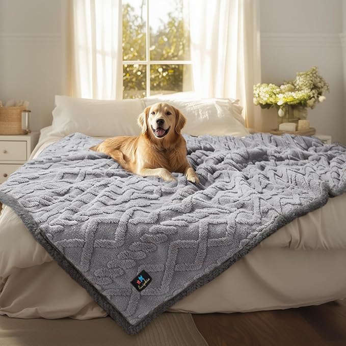 Waterproof Pet Blanket, Liquid Pee Proof Dog Blanket for Sofa Bed Couch, Reversible Sherpa Fleece Furniture Protector Cover for Small Medium Large Dogs Cats, Light Grey King Sizeï¼90" x 82"ï¼