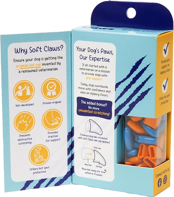Soft Claws Nail Caps for Dogs with Non-Slip Design Made in USA - 40 Dog Nail Covers for Long-Lasting Protection of Floors and Furniture - Blue & Orange, XXL