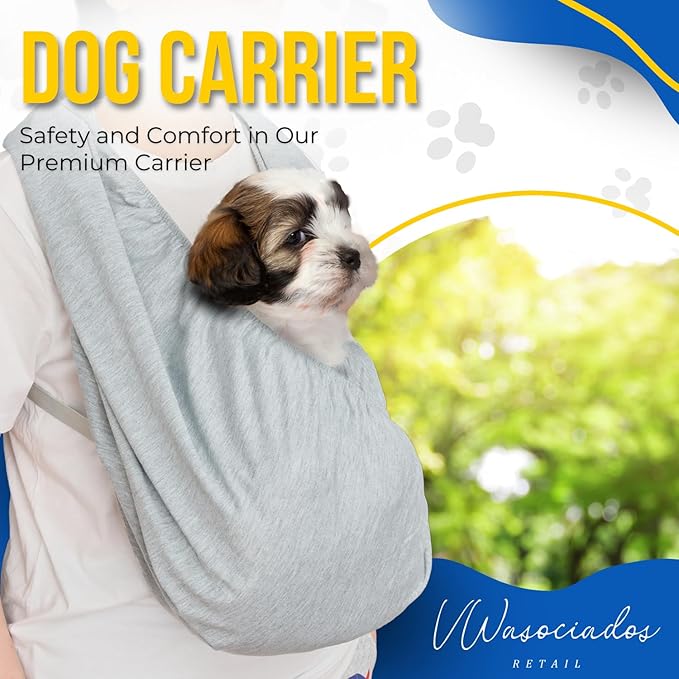 Dog Swaddle Carrier-Sling for Small Dogs-Stylish Grey Shoulder and Neck Dog Holder Carrier-Hands Free and Adjustable Dog Wrap Puppy Pouch Carrier Front-Puppy Sling Carrier for Small Dogs 0-15 lbs