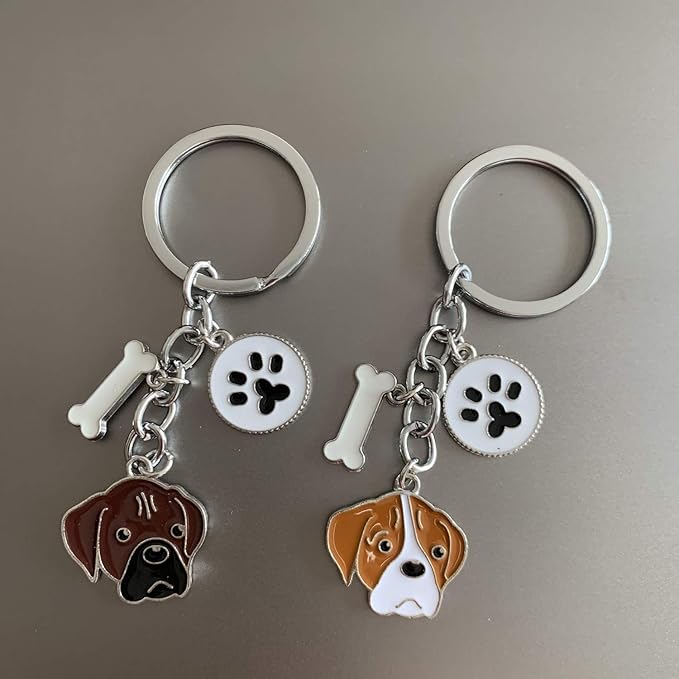 Dog Keychain, Puppy Keyring Keyfob Metal Pet ID Tags for Clothing Bag Adornment Accessory (1-Boxer)