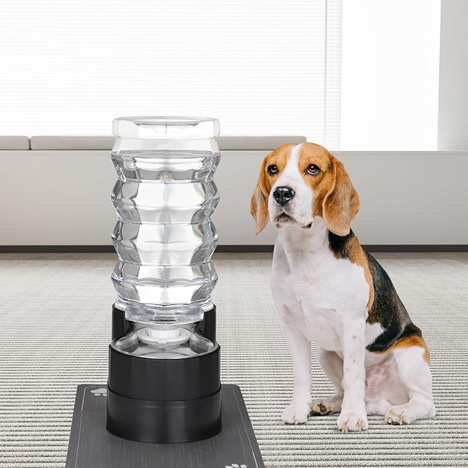 RIZZARI Large Water Dispenser for Dogs: 9L Automatic Stainless Steel Gravity Raised Black Pet Feeder for 30-60 LB Senior Pet Dogs with Neck Pain Relief in Garage Living Room