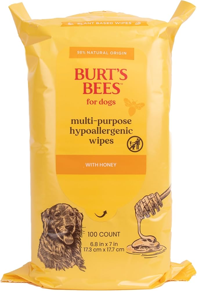 Burt's Bees for Pets Multipurpose Dog Wipes with with Honey, 98% Natural Origin Formulas, Hypoallergenic Dog Wipes Cleaning, Dog Cleaning Wipes, Dog Wipes for Paws and Butt, 100ct