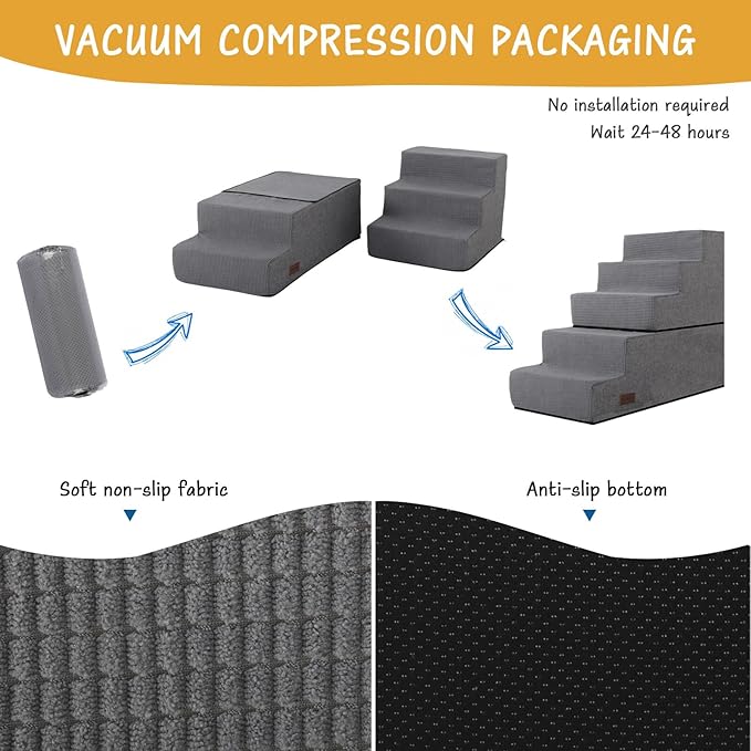 Dog Stairs for High Bed,5 Steps Pet Stairs for Small Dogs and Cats,Anti-Slip Removable Dog Steps for Bed,Bed Stairs for Dog,Grey