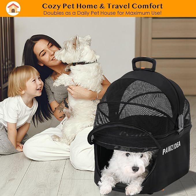 PAWZIDEA Portable Small Dog Crate for Car Travel, Enclosed Pet Car Seats for Small/Medium Dogs & Cats, Reversible No-Zip Canopy, Soft-Sided Pet Carrier Cage, Collapsible Travel Dog Kennel, Chew-Proof
