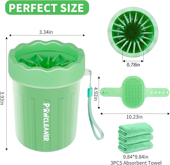 Dog Paw Cleaner for Dogs, (with 3Pcs Absorbent Towels & Adjustable Bath Brush) Dog Paw Washer, Pet Foot Cleaner (Light Green, Small)