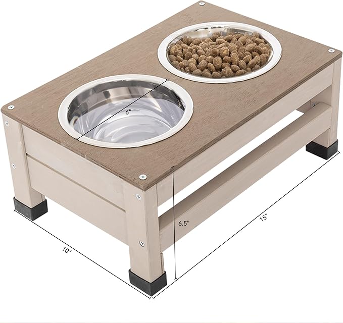 Dog House Outside, Wood Dog House Outdoor with Feeding Area and Door Curtain Open Roof Doghouse for Medium Small Dogs-Cream