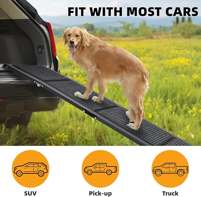 Dog Ramp for Car, 71"x20" Dog Ramps for Large Dogs with Anti-Slip Rug Surface, Folding Dog Ramp Up to 300LBS, Outdoor Dog Ramp for Trucks & SUV