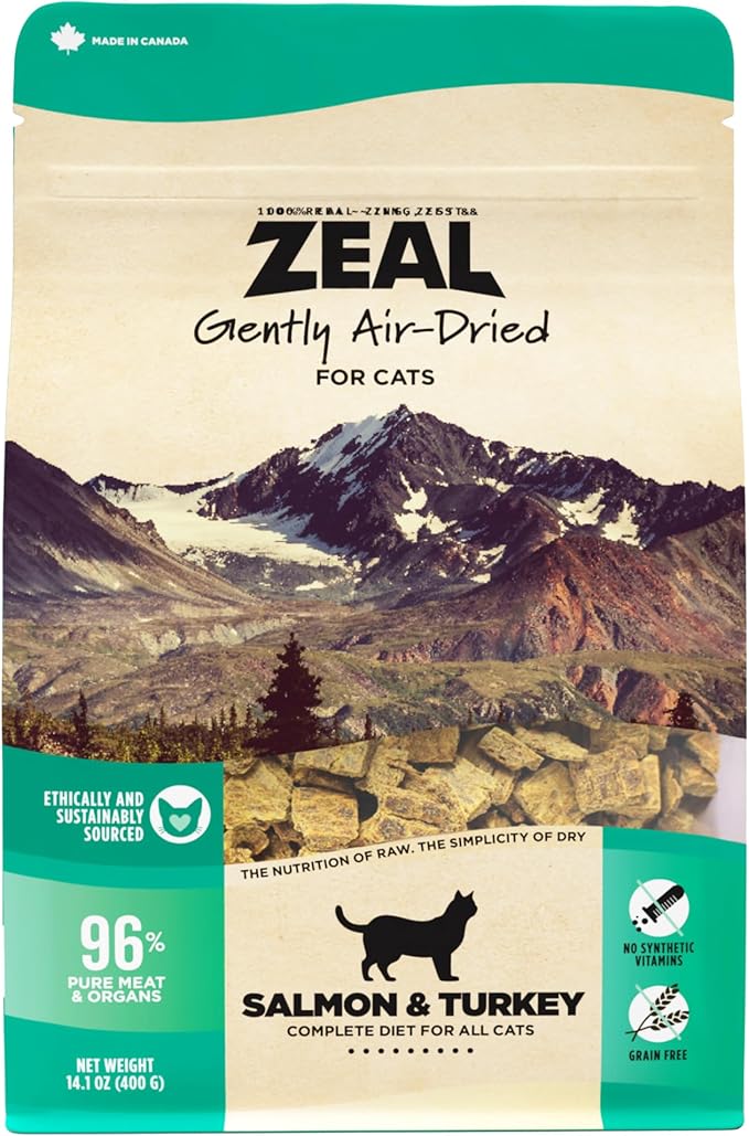 ZEAL Canada Air-Dried Salmon & Turkey Recipe for Cats - Superfood Omega-3 Rich, Dual-Protein, Grain Free, No Fillers, Complete Nutrition (Salmon & Turkey, 5 oz)