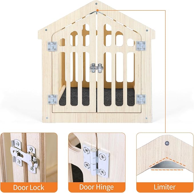 Dog House Indoor for Small Dogs & Medium Dogs 30_x21_x24_, Wooden Board & Oxford Fabric & Felt Mat, Lockable Door, Easy Assembly, Wooden Color