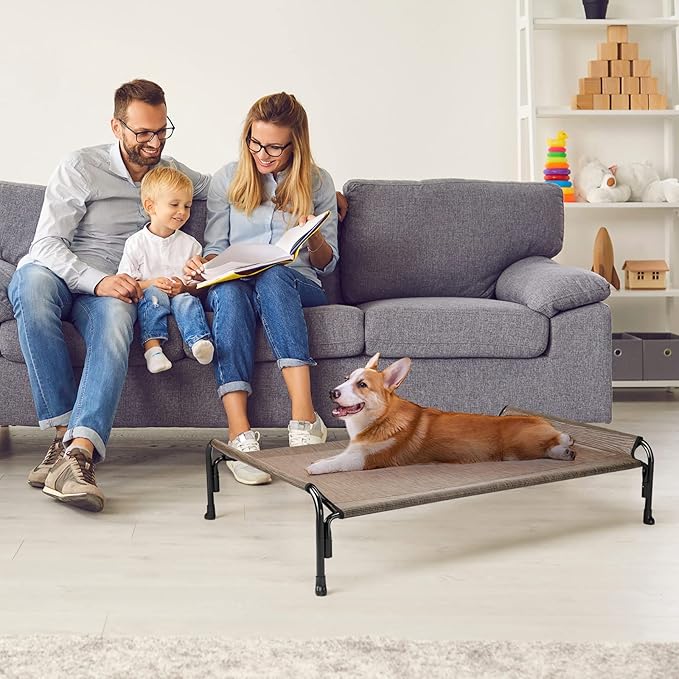 Veehoo Elevated Outdoor Dog Bed - Raised Dog Bed, Small Dog Bed, Dog Cot, Dog Beds for Small Dogs, Dog Bed Medium Size Dog, with Cooling Teslin Mesh and Anti-Slip Feet,CWC2201CP
