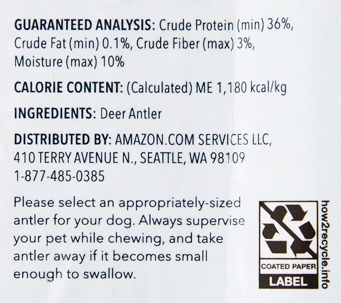Amazon Brand - Wag Dog Deer Antler Chew, Naturally Shed, Whole, Large 8-9.5 inches (Best for Dogs 30-45 lbs), 3.20 Ounce (Pack of 4)