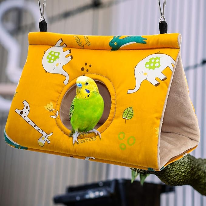 Rypet Winter Warm Bird Nest House - Hanging Hammock Velvet Shed Hut Cage Plush Fluffy Birds Hideaway Sleeping Bed Fuzzy for Parrot Parakeet Cockatiels Budgies Lovebird Mediumï¼_ellowï¼