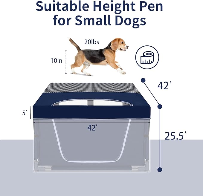 Dog Playpen Cover, 42x42 inch Dog Play Pen Top with Hooks, Soft Fabric Roof Puppy Playpen Topper for Cat Crate Kennel (Cover Only)