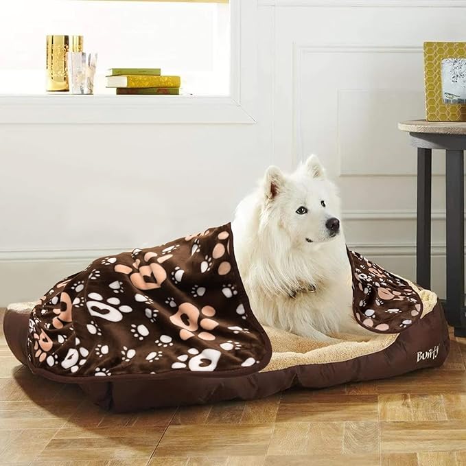 Dog Blanket, Soft Fleece Dog Blankets for Large Dogs, Fluffy Flannel Pet Cat Puppy Blanket Mat Cover for Bed Couch, Cute Paw Print Throw Blanket for Dogs, Brown 60"X50"