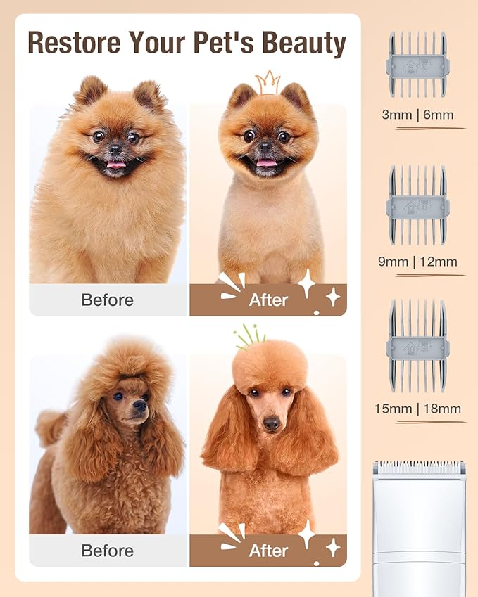 Dog Grooming Vacuum, 2.7L Dog Hair Vacuum with Clipper Nail Grinder Paw Trimmer, 3 Suction Modes, Low Noise Groomer with 7 Pet Grooming Tools, Pet Grooming Vacuum for Dogs Cats