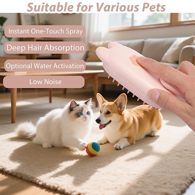 3 in 1 Cat Steam Brush Rechargeable Anti-Static Pet Spray Hair Removal Comb for Shedding and Grooming Multi-functional Pet Massage Brushes for Cats Dogs Small Animals