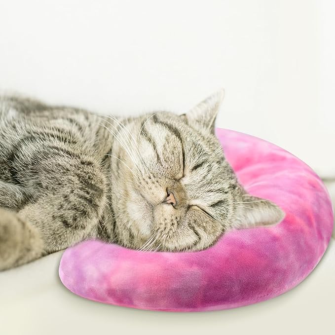 Dog Pillow, U-Shaped Dog Calming Pillow for Pet, Soft Dog Neck Pillow Machine Washable Dog Bed Pillow for Dog and Cat Enhance Sleep Quality(Tie-dye Rose Purple, Small)