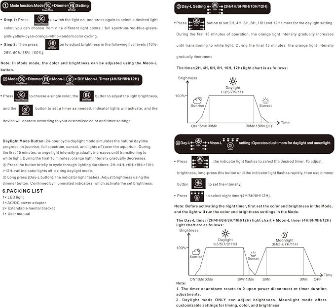 hygger LED Aquarium Light with Timer, 15W Full Spectrum Fish Tank Plant Growth Lamp, 24 H Remote Control, Adjustable Brightness & 10 Colors, Extendable Bracket, Power-Off Memory, Fits 12-18 Inch Tank