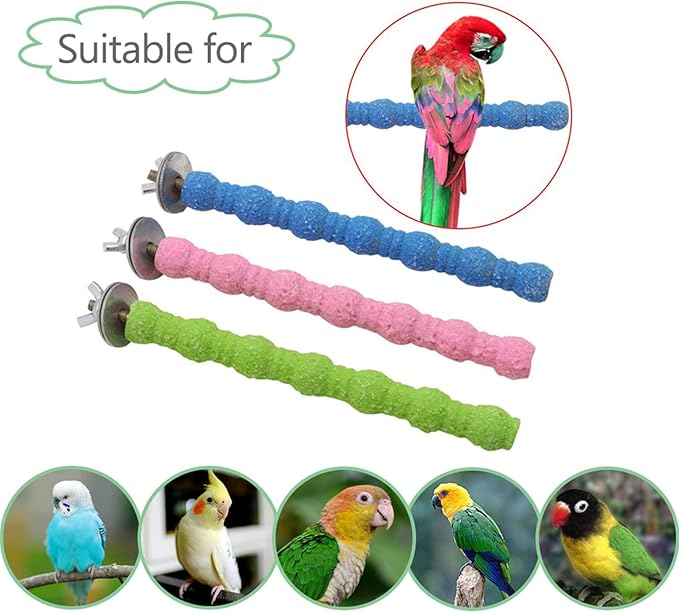 kathson Bird Perch Parrot Stand Cage Accessories Natural Wooden Stick Paw Grinding Rough-surfaced Chew Toy for Cockatiels,Cockatoo,Lorikeet,Conure,Parakeet 10 Pack (Random Color,6.29inch)