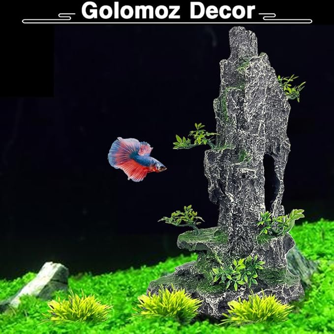 Aquarium Mountain View Stone Ornament Tree Rock Cave Aquarium Decorations Large and Tall Extra Large Aquarium Decorations for Fish Tank Decorations for Fish Tank - 14 Inches High