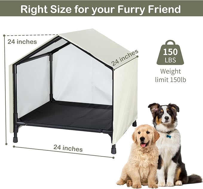 Indoor Outdoor Dog House | Elevated Dog Bed with Canopy for Small Medium Dogs Cats, Outside Raised Dog Bed, Waterproof & Sunproof Shade Shelter Tent(24" x 24")