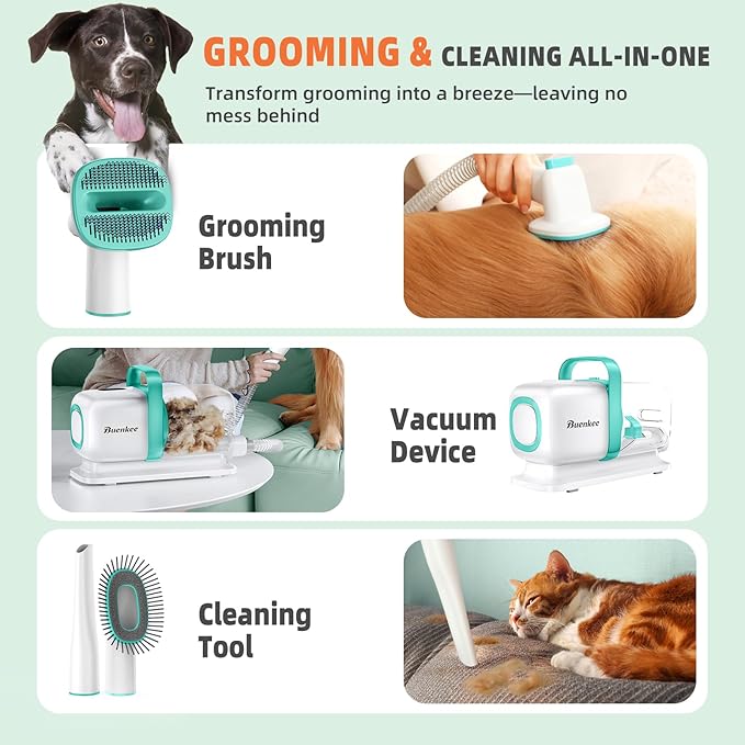 Dog Grooming Vacuum, Dog Hair Vacuum for Shedding Grooming, Low Noise Dog Grooming Kit, 15kpa Pet Grooming Vacuum for Dogs Pet Hair