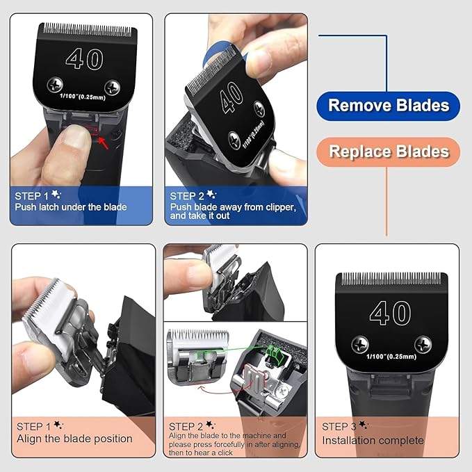 2PACK 40 Blades Dog Grooming Blades Compatible with Ainds/Oster A5/Wahl KM-10 Series Dog Clippers,Detachable Clipper Replacement Bladeï¼_lack
