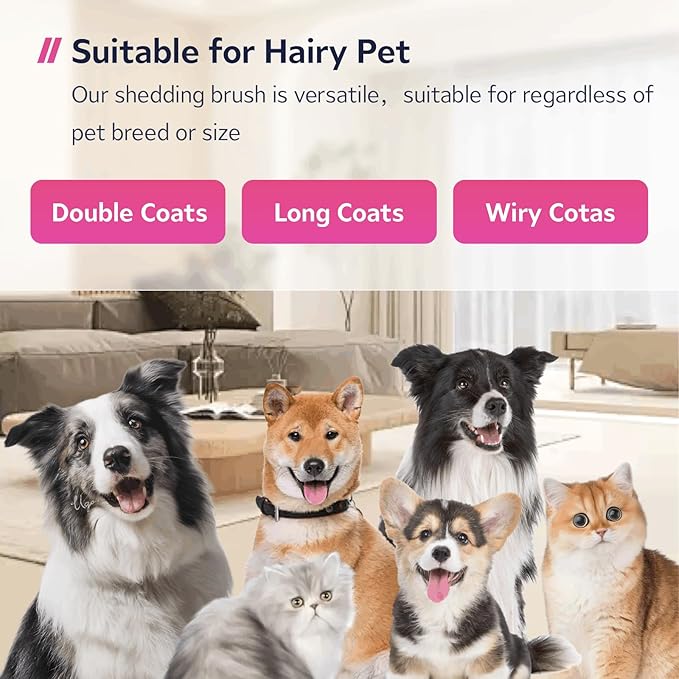 Cat & Dog Brush for Shedding and Dematting,Double-Sided Pet Hair Removal Tool With Metal Comb to Reduce Shedding and Remove Mats,Pet Grooming Brush for Small, Medium Dogs and Cats,pink