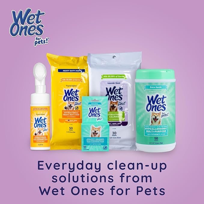 Wet Ones for Pets Antibacterial Calming Wipes with Chamomile, 30ct, Calming Lavender Scent | Dog Cleaning Wipes, Durable Disposable Dog Wipes for Paws, Scented Dog Wipes