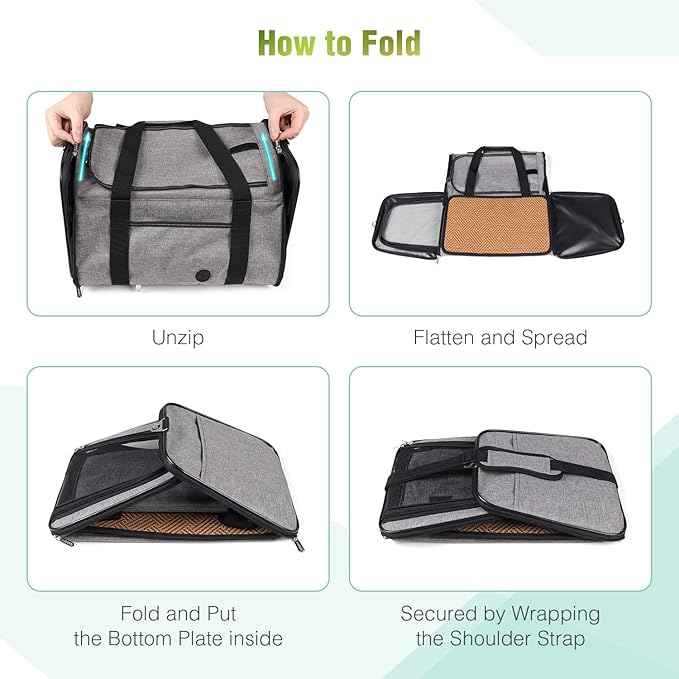 YUDODO 25 lbs Lightproof Pet Carriers Airline Approved Dog Cat Travel Soft Sided Carrier Reflective Mesh Safe Pet Cat Carrier Foldable Portable Small Animal Rabbit Puppy Cat Carrier Grey