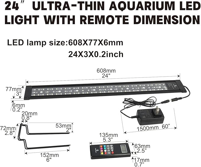 WaterRebirth Wireless Remote Full Spectrum Aquarium LED Light Strip - Ultra-Thin Design with Timer & RGB Modes for Fish Tank Plants (24-30”)