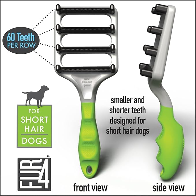 FUR4 deShedding Dog Brush for Short Hair Dogs Pet Hair Brush with 4 Carbon Fiber Edges deShedding Tool Removes Loose Fur Gentle & Effective Dog Grooming Brush for Shedding