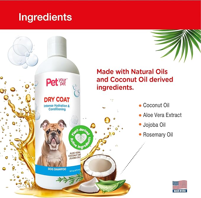 Natural Dog Shampoo for Dry Coats Intense Hydration & Conditioning with Aloe, Coconut & Jojoba Oil Moisturizing & Deodorizing Grooming Wash for Sensitive Skin- 16 oz