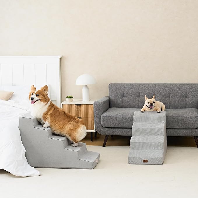 EHEYCIGA Dog Stairs for Small Dog 22.5”H, 5-Step Slope Dog Stairs for High Beds, Pet Steps with Non-Slip Bottom, Low Ramp and Larger Step Area