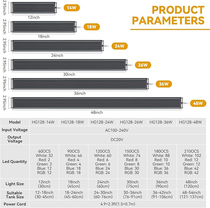 hygger 26W LED Aquarium Light, 30-36 Inch Fish Tank Light with Timer Auto On/Off, Sunrise Sunset Mode, Adjustable Brightness and Colors, Full Spectrum Light with Extendable Brackets for Freshwater