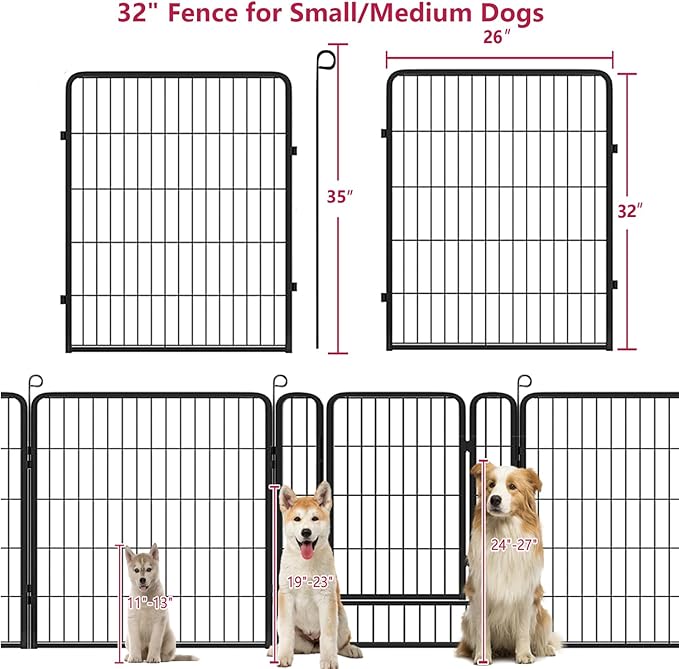 Dog Playpen Indoor Dog Fence Outdoor for Yard, 32inch 4 Panels Dog Pens Outside Anti-Rust Puppy Pen Dog Exercise Pen with Lock for Medium Small Dogs, Portable Pet Fence for Yard RV Camping