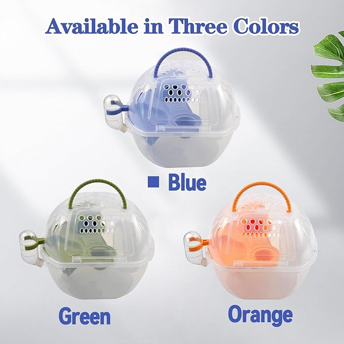 Dwarf Hamster Carrier Cage,Hamster Carrier Portable Hamster Travel Carry Case Breathable 2 Tiers with Silent Exercise Wheels,Water Bottle,Food Dish(Blue)