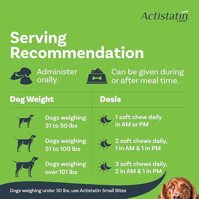Actistatin Canine Large Dog Soft Chews, 60ct Patented Extra-Strength Joint, Cartilage, Soft Tissue Supplement: Glucosamine, Chondroitin, Manganese, MSM, L-Carnitine High Absorption, Fast Results