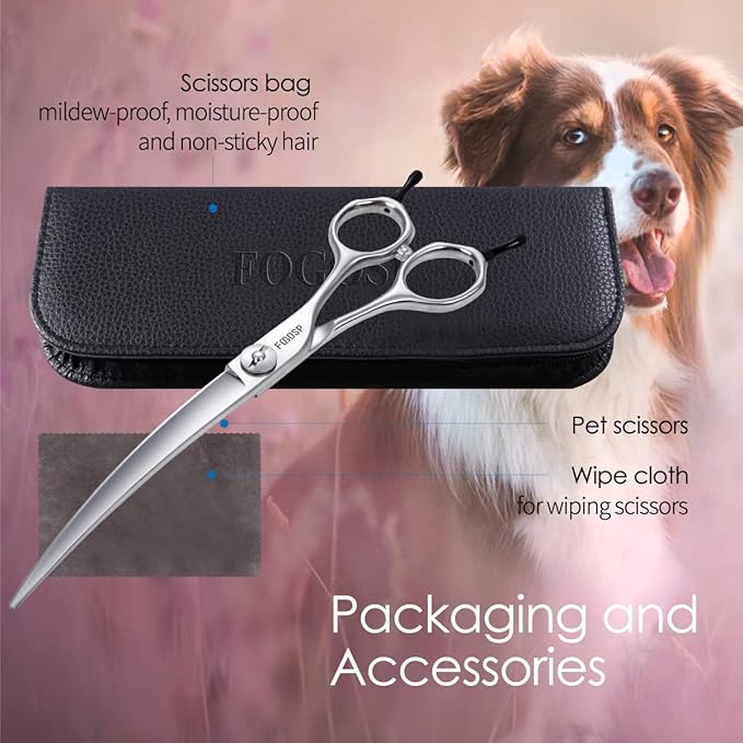 38 Degree Professional Curved Scissors for Dog Grooming 7.5 Japan VG10 Alloy Steel Downward Curved Grooming Shears for Face Right Handed(7.5 inch)