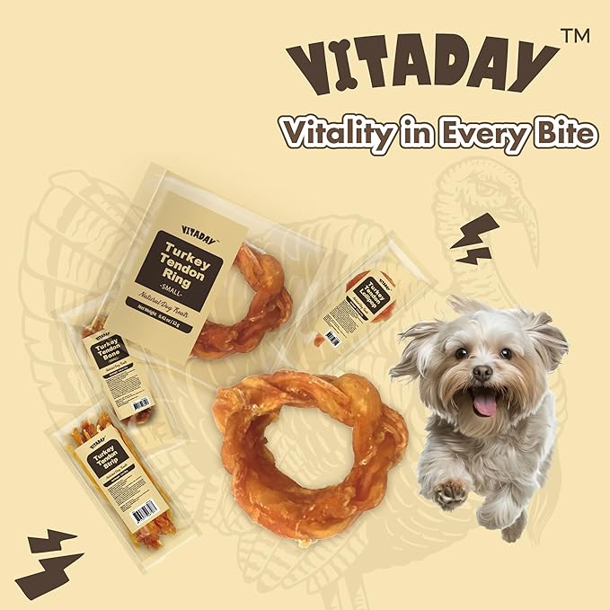 Turkey Tendon for Dogs, Turkey Tendon Ring (S) Pack of 4, 100% Natural, USA-Sourced, High-Protein, Low-Fat, Long-Lasting Dog Chew, Rawhide Alternative, Hypoallergenic Puppy & Dog Treats