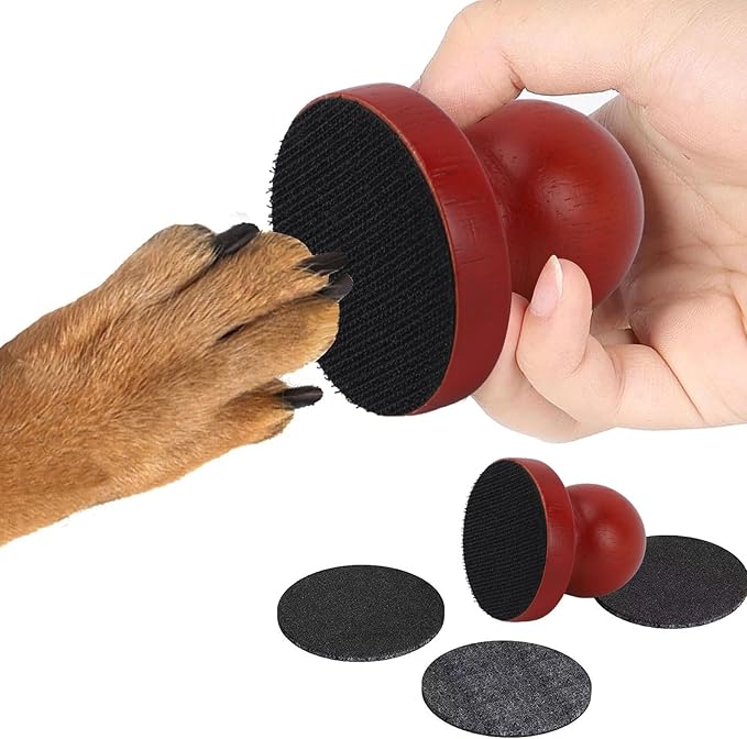 Dog Nail File, Wooden Round No Pressure Dog Nail Trimmers with 3 Replaceable Sandpapers for Stressfree Nail Trimming, Professional Relaxing Dog Nail Scratch Board