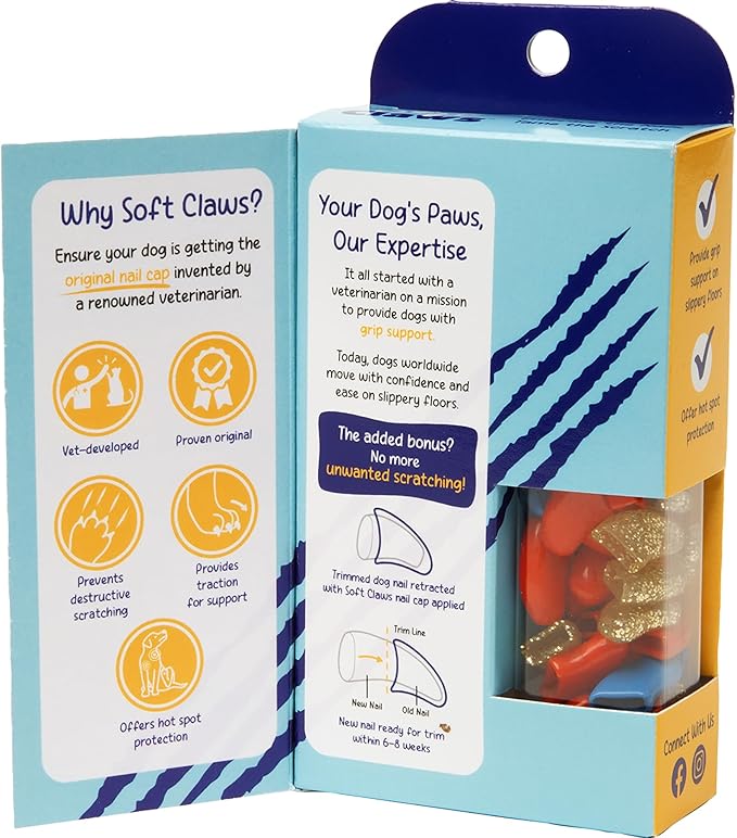 Soft Claws Nail Caps for Dogs with Non-Slip Design Made in USA - 40 Dog Nail Covers for Long-Lasting Protection of Floors and Furniture - Fourth of July (Red, Blue & Gold Sparkle), X-Large