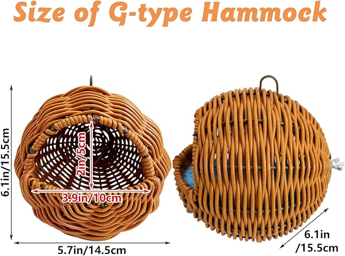 BNOSDM Rattan Bird Nest Parrot Nesting House Parakeet Nesting Soft Lovebird Warm Bed Sleeping for Parrots Bird Cage Accessories for Cockatiels Budgerigars Finches Canaries (G-Hole Style)