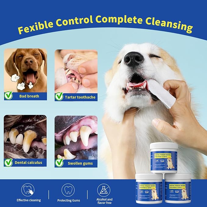 50Pcs Teeth Cleaning Wipes for Dogs & Cats, Dog Dental Care Wipes, Disposable Gentle Cleaning & Gum Care Pet Wipes
