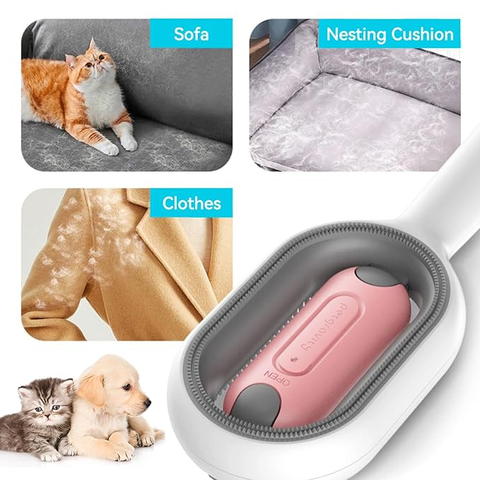 4 in 1 Pet Hair Removal Comb with Gravity Water Tank, Cat Dog Massage Brush Self Cleaning Grooming Wet Comb for Shedding Fur (Long Hair, 2PCS)