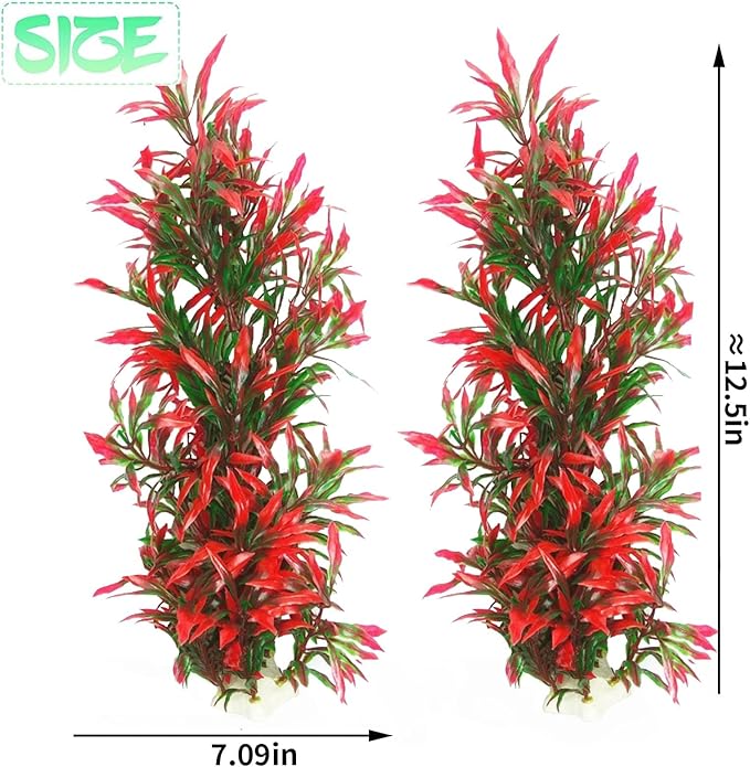 Large Aquarium Plants Artificial Water Seaweed 2 Pcs About 13 Inch for Fish Tank Decor Plastic Plant for Betta Shrimp Red Gladiolus