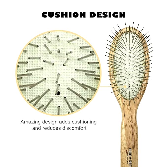 Der Meister Wooden Dog Brush, 25MM Oval Pin Brush, Stainless Steel Pins with Polished Tips for Long Hair Pet Grooming, Professional Grooming Brush for Dogs & Cats