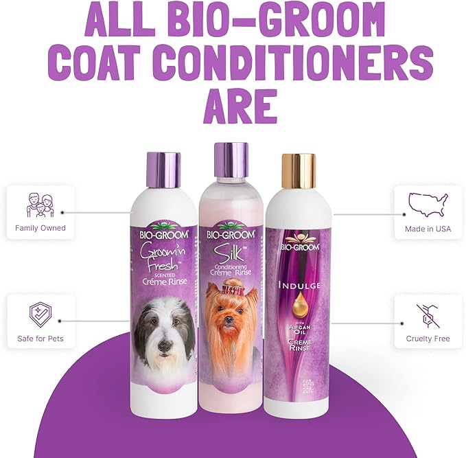 Bio-Groom Dog Shampoo and Conditioner Set - for Dogs, Puppies & Cats, Moisturizing Conditioner for Dry, Itchy Skin - Silk Conditioning Creme Rinse & Tear Free Shampoo, 12 Fl Oz Each (1 Set)