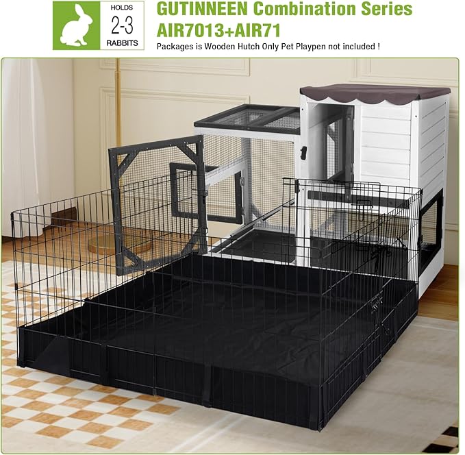 GUTINNEEN Rabbit Hutch Indoor Rabbit Cage with Wheels Outdoor Bunny House 2 Story Guinea Pig Cage with Leakproof Tarp Roof (White)